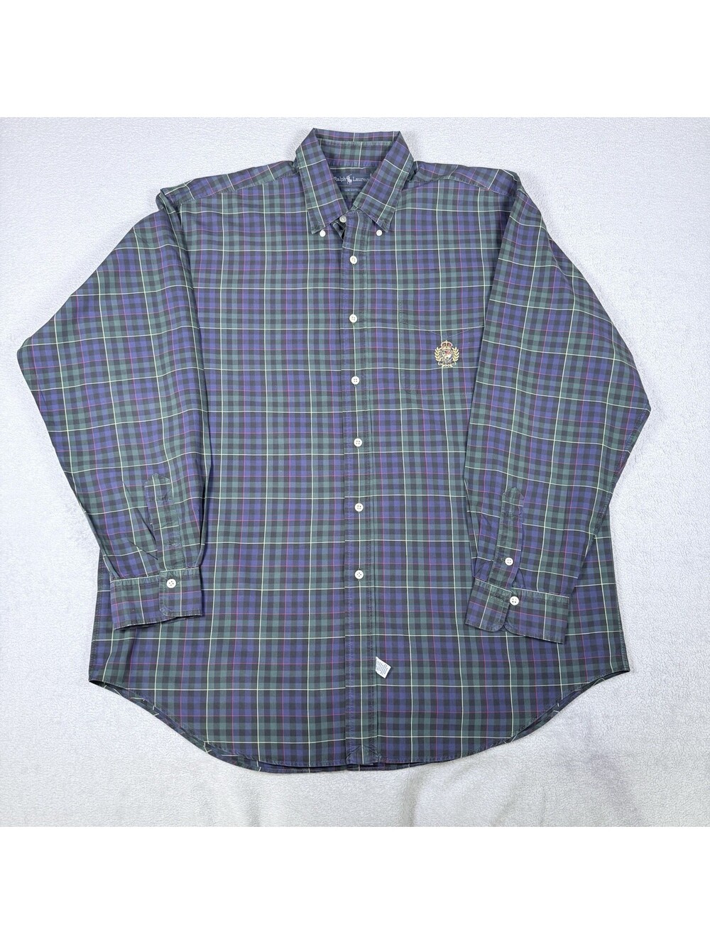 VINTAGE Ralph Lauren EMBROIDERED CREST PLAID SHIRT USA MEN’S SZ L‎